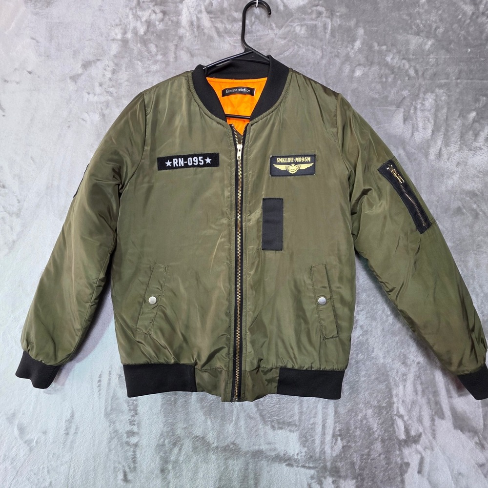 Europe Station Mens Bomber Jacket Olive Green Military Flight P-40 Warhawk S